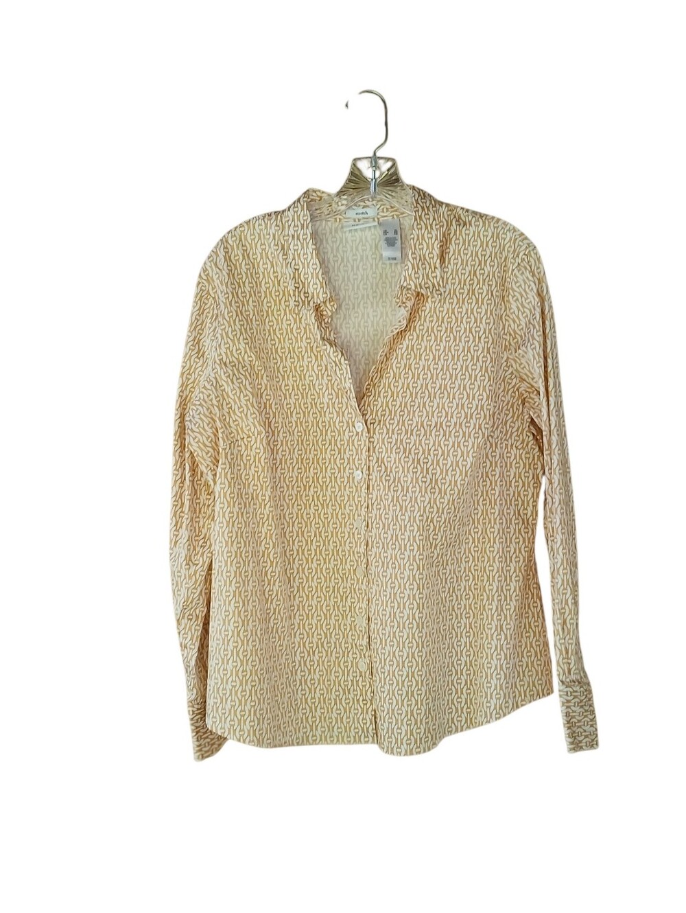 Liz & Co. Gold Chain Link Pattern Button Down Stretch Cotton Shirt XL